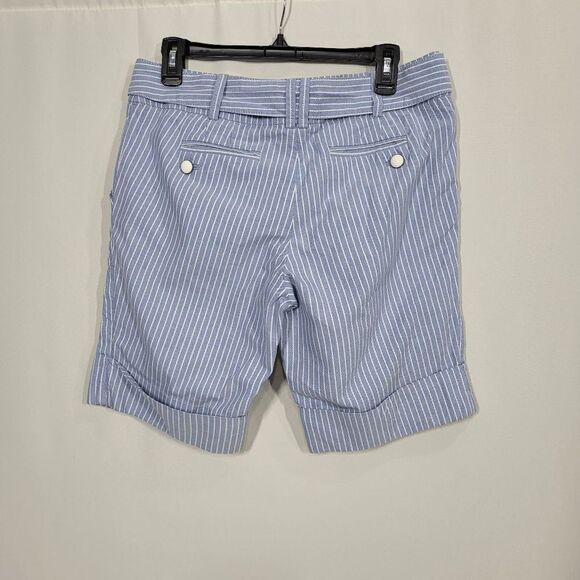 Leifsdottir Blue and White Nautical Bermuda Shorts with Sash Belt Size 8 - Picture 3 of 8
